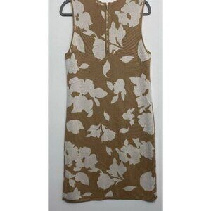 Ann Klein Sweater Dress Floral Beige Midi bodycon Shift runs small